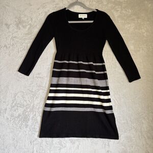Striped Skater Dress Small Black White Grey 90s Vintage Grunge Punk Long Sleeve